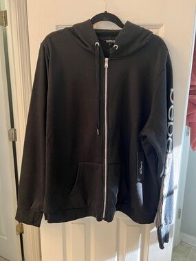 bebe Black Zip Hoodie with Logo Sleeve